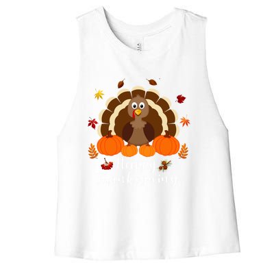 Happy Thanksgiving Turkey Day With Pumpkin Adults Gift Women's Racerback Cropped Tank