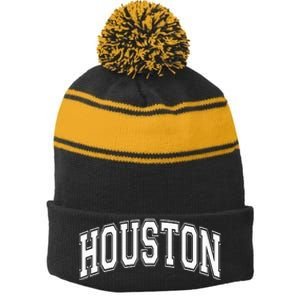 Houston Texas Tx Varsity Style White Font Stripe Pom Pom Beanie