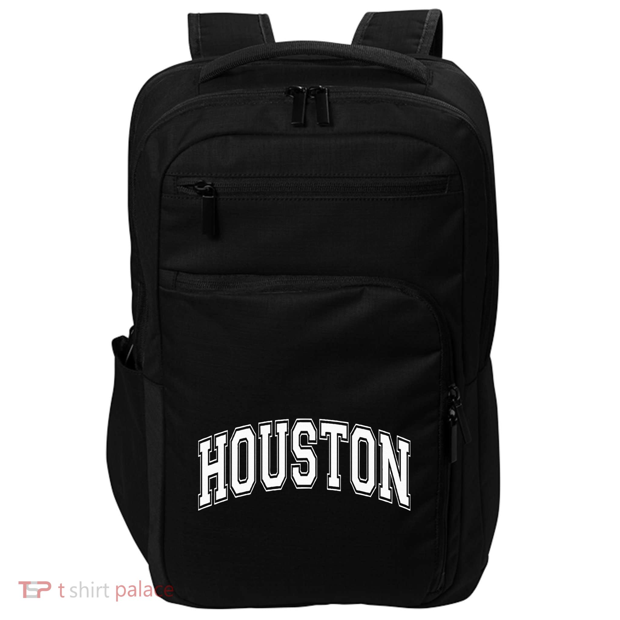 Houston Texas Tx Varsity Style White Font Impact Tech Backpack