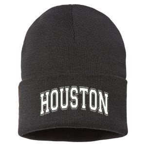 Houston Texas Tx Varsity Style White Font Sustainable Knit Beanie