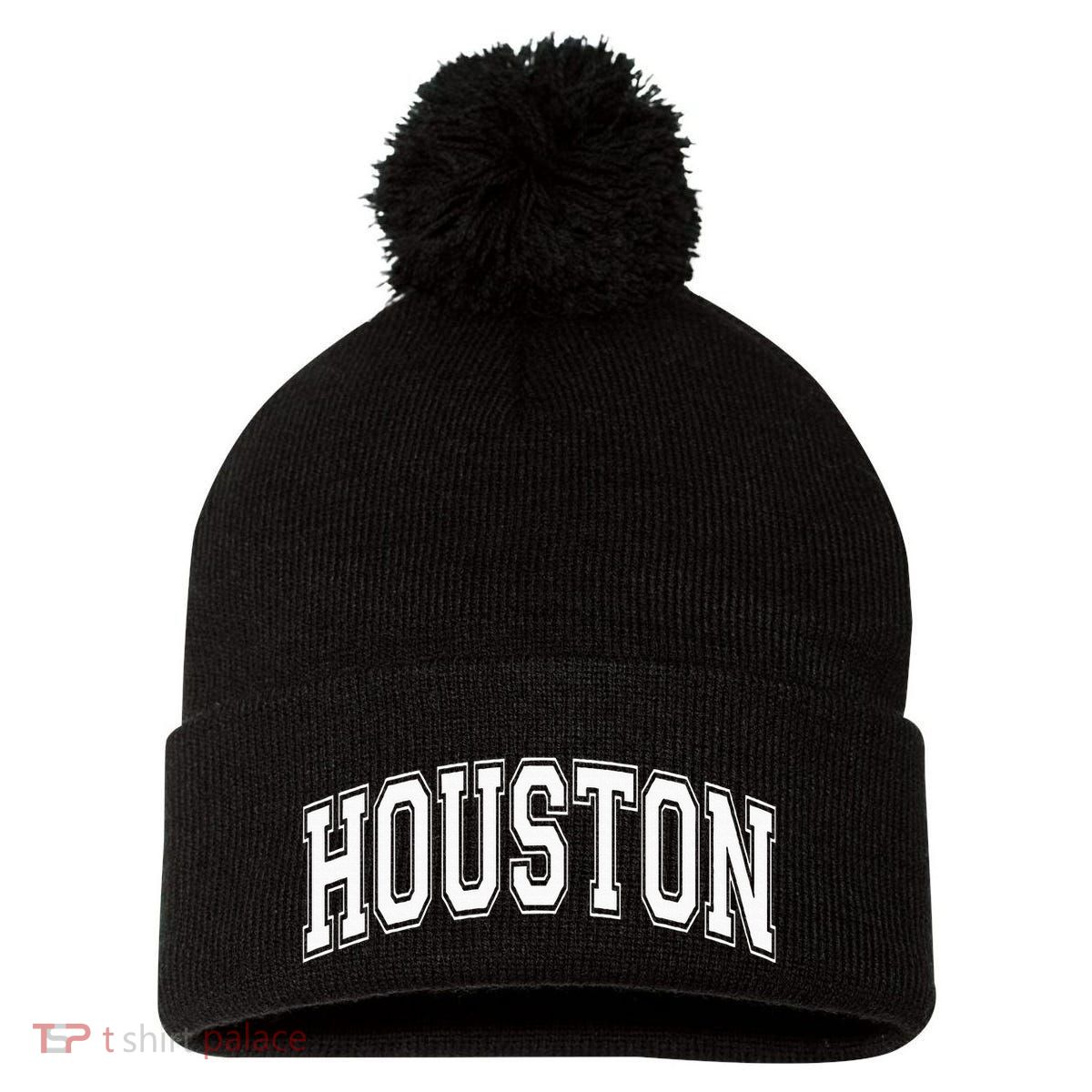 Houston Texas Tx Varsity Style White Font Pom Pom 12in Knit Beanie