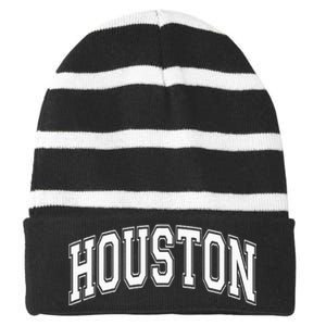 Houston Texas Tx Varsity Style White Font Striped Beanie with Solid Band