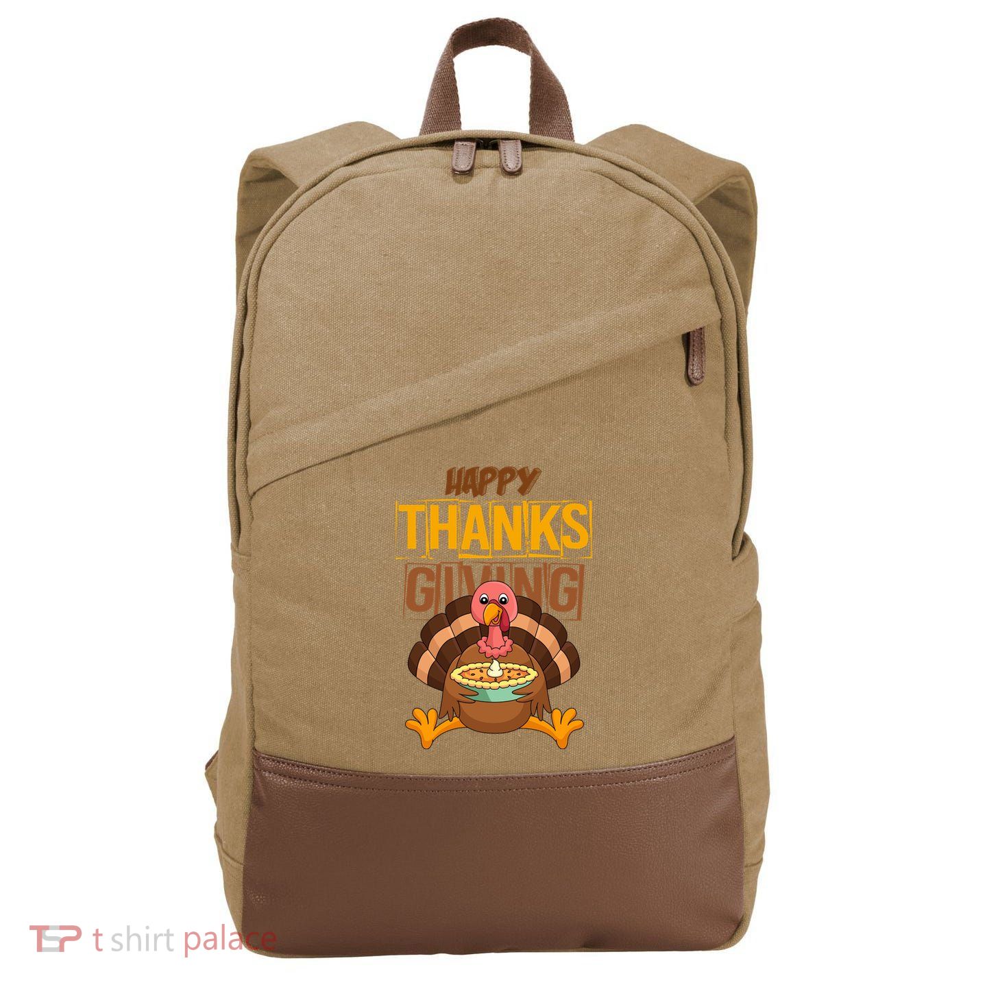 Happy Thanksgiving Turkey Pie Holiday Cotton Canvas Backpack