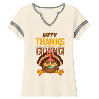 Happy Thanksgiving Turkey Pie Holiday Ladies Halftime Notch Neck Tee