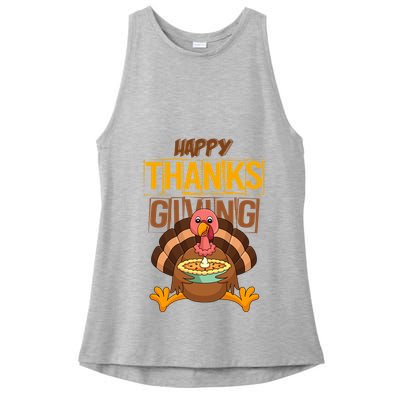 Happy Thanksgiving Turkey Pie Holiday Ladies PosiCharge Tri-Blend Wicking Tank