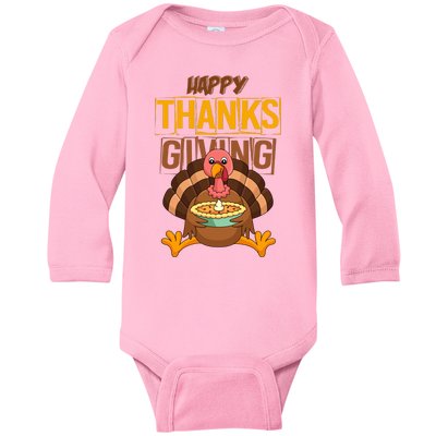 Happy Thanksgiving Turkey Pie Holiday Baby Long Sleeve Bodysuit