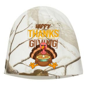 Happy Thanksgiving Turkey Pie Holiday Kati - Camo Knit Beanie