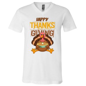 Happy Thanksgiving Turkey Pie Holiday V-Neck T-Shirt