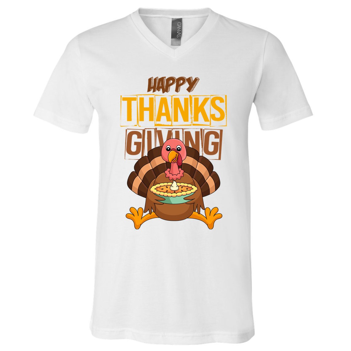 Happy Thanksgiving Turkey Pie Holiday V-Neck T-Shirt