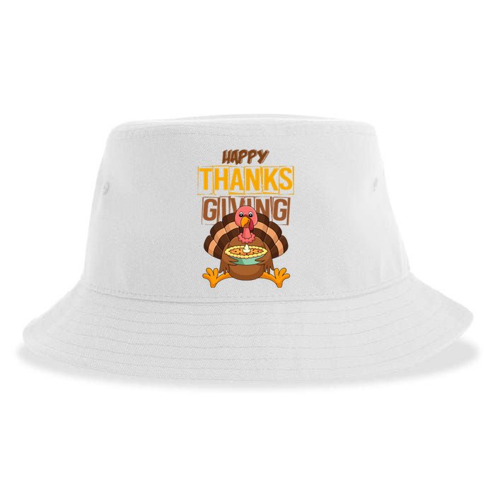 Happy Thanksgiving Turkey Pie Holiday Sustainable Bucket Hat