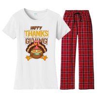 Happy Thanksgiving Turkey Pie Holiday Women's Flannel Pajama Set