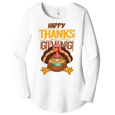 Happy Thanksgiving Turkey Pie Holiday Women's Perfect Tri Tunic Long Sleeve Shirt