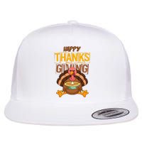 Happy Thanksgiving Turkey Pie Holiday Flat Bill Trucker Hat