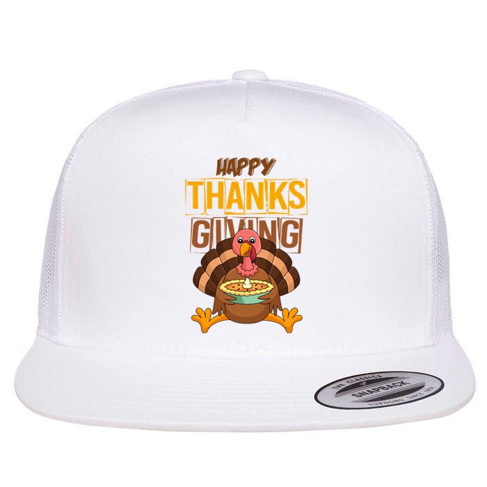 Happy Thanksgiving Turkey Pie Holiday Flat Bill Trucker Hat