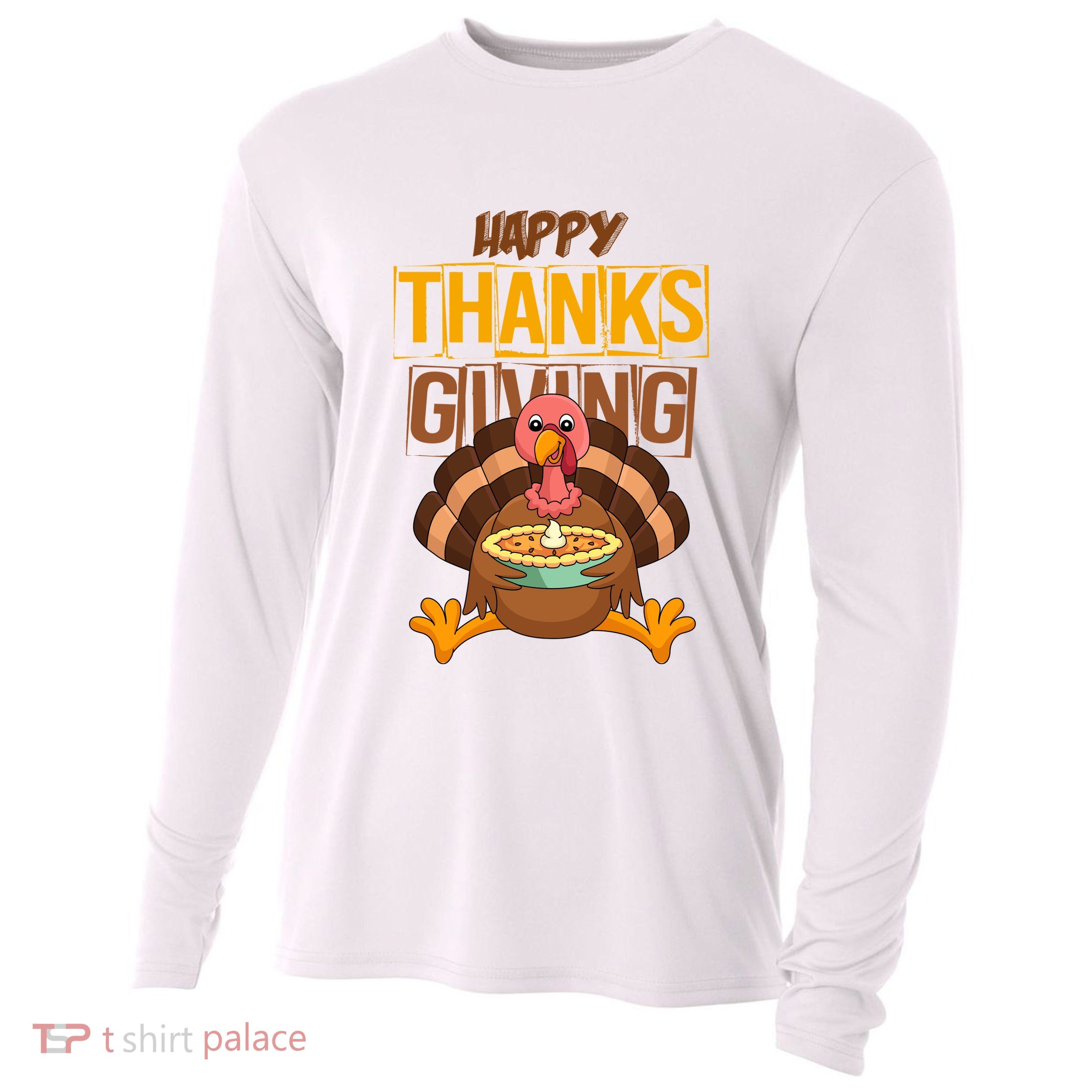 Happy Thanksgiving Turkey Pie Holiday Cooling Performance Long Sleeve Crew