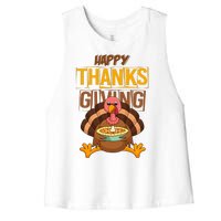 Happy Thanksgiving Turkey Pie Holiday Women's Racerback Cropped Tank