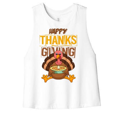 Happy Thanksgiving Turkey Pie Holiday Women's Racerback Cropped Tank