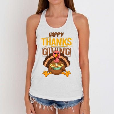 Happy Thanksgiving Turkey Pie Holiday Women's Knotted Racerback Tank