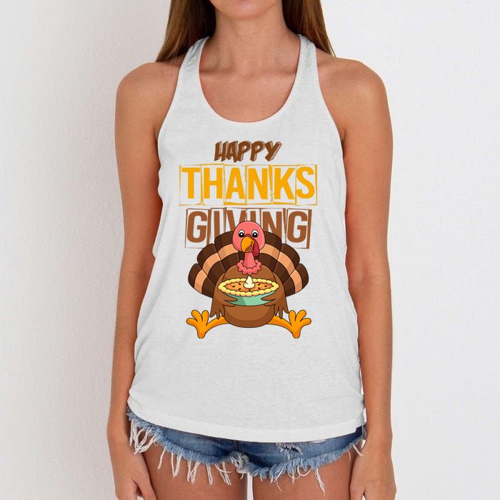 Happy Thanksgiving Turkey Pie Holiday Women's Knotted Racerback Tank