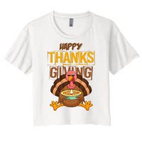 Happy Thanksgiving Turkey Pie Holiday Women's Crop Top Tee