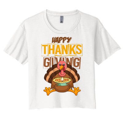 Happy Thanksgiving Turkey Pie Holiday Women's Crop Top Tee