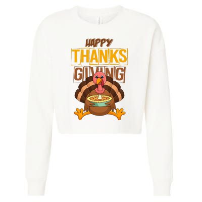 Happy Thanksgiving Turkey Pie Holiday Cropped Pullover Crew