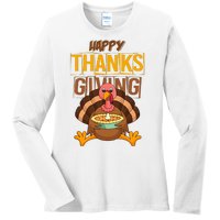 Happy Thanksgiving Turkey Pie Holiday Ladies Long Sleeve Shirt