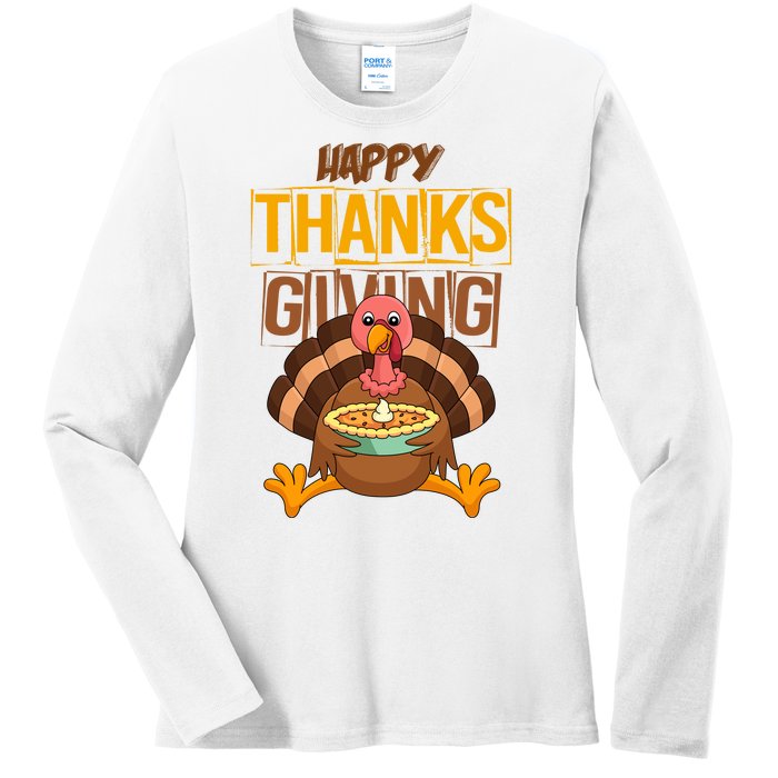 Happy Thanksgiving Turkey Pie Holiday Ladies Long Sleeve Shirt