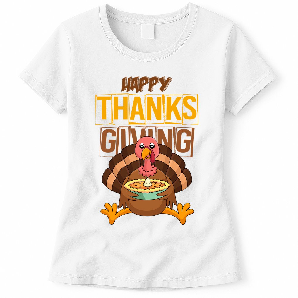 Happy Thanksgiving Turkey Pie Holiday Womens T-Shirt
