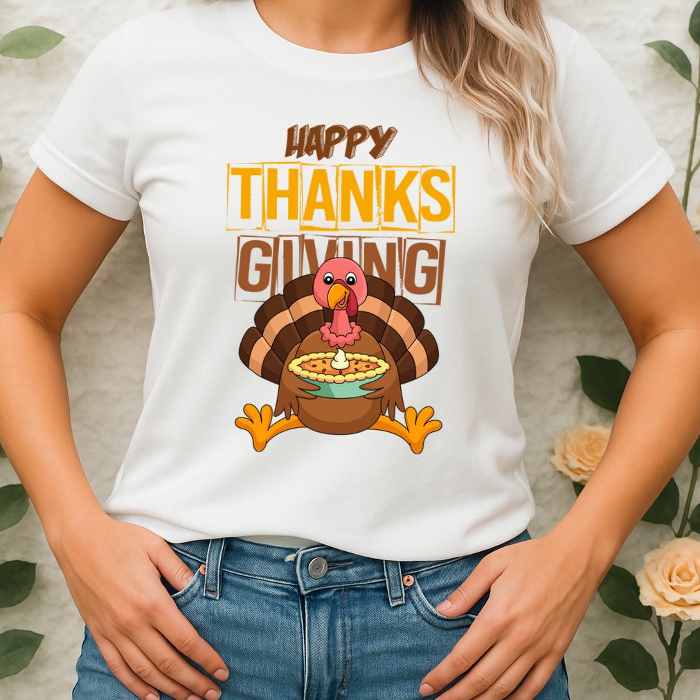 Happy Thanksgiving Turkey Pie Holiday Womens T-Shirt