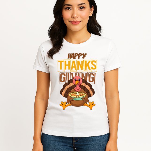 Happy Thanksgiving Turkey Pie Holiday Womens T-Shirt
