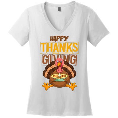 Happy Thanksgiving Turkey Pie Holiday Women's V-Neck T-Shirt