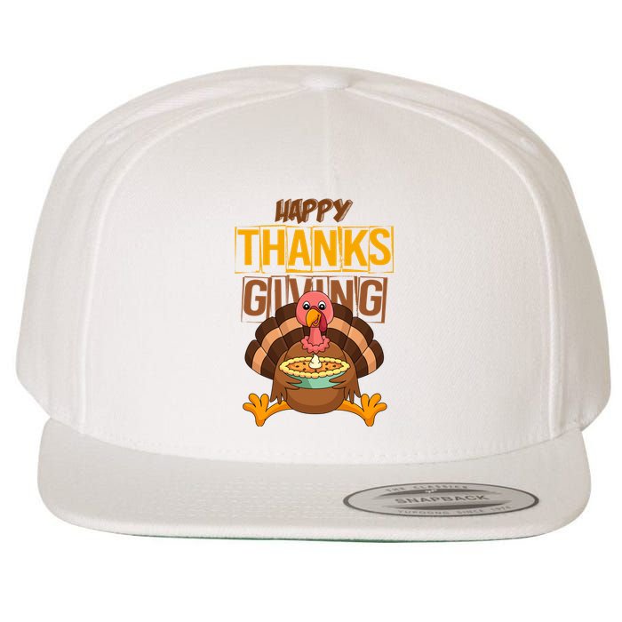 Happy Thanksgiving Turkey Pie Holiday Wool Snapback Cap