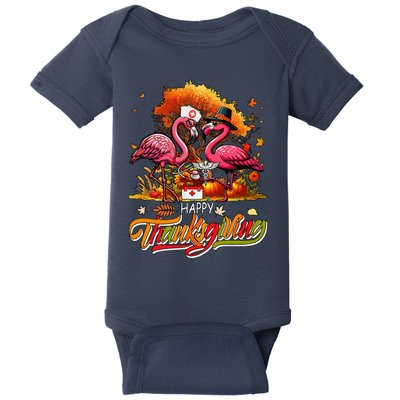 Happy Thanksgiving Two Cute Flamingos With Nurse Job Tools Baby Bodysuit