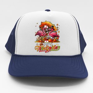 Happy Thanksgiving Two Cute Flamingos With Nurse Job Tools Trucker Hat