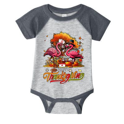 Happy Thanksgiving Two Cute Flamingos With Nurse Job Tools Infant Baby Jersey Bodysuit