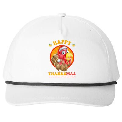 Happy Thanksmas Turkey Funny Thanksgiving Christmas Snapback Five-Panel Rope Hat