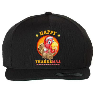 Happy Thanksmas Turkey Funny Thanksgiving Christmas Wool Snapback Cap