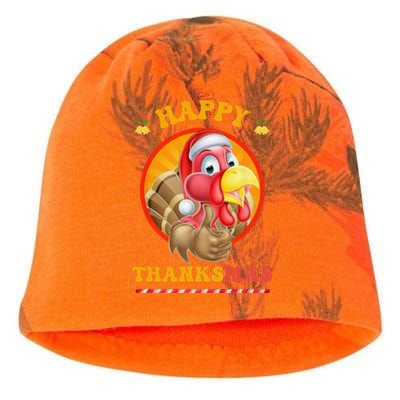 Happy Thanksmas Turkey Funny Thanksgiving Christmas Kati - Camo Knit Beanie