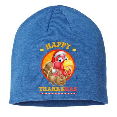 Happy Thanksmas Turkey Funny Thanksgiving Christmas Sustainable Beanie