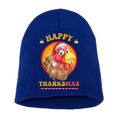 Happy Thanksmas Turkey Funny Thanksgiving Christmas Short Acrylic Beanie