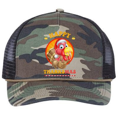 Happy Thanksmas Turkey Funny Thanksgiving Christmas Retro Rope Trucker Hat Cap