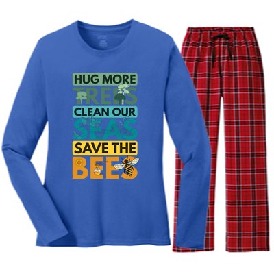 Hug Trees Tree Clean Seas Sea Save Bees Bee Environtalist Gift Women's Long Sleeve Flannel Pajama Set 