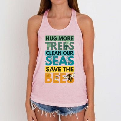 Hug Trees Tree Clean Seas Sea Save Bees Bee Environtalist Gift Women's Knotted Racerback Tank