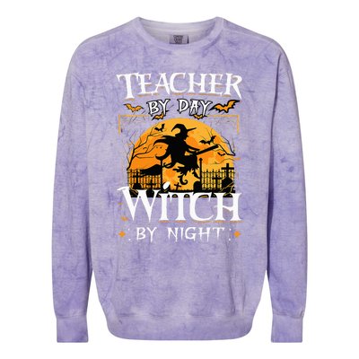 Halloween Teacher Transformation Daytime Educator Nighttime Sorceress Colorblast Crewneck Sweatshirt