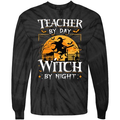 Halloween Teacher Transformation Daytime Educator Nighttime Sorceress Tie-Dye Long Sleeve Shirt