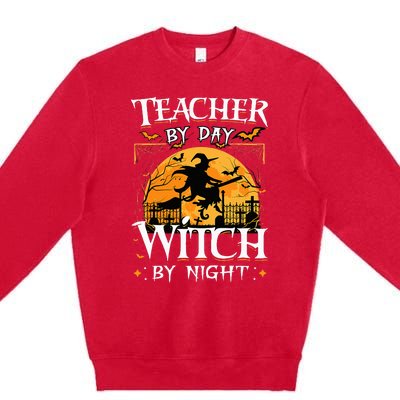 Halloween Teacher Transformation Daytime Educator Nighttime Sorceress Premium Crewneck Sweatshirt