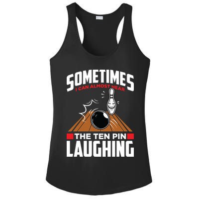 Hear The Ten Pin Laughing Funny Bowler & Bowling Ladies PosiCharge Competitor Racerback Tank