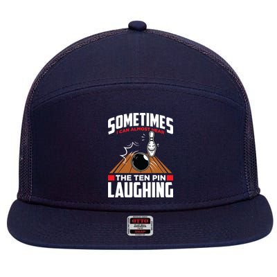 Hear The Ten Pin Laughing Funny Bowler & Bowling 7 Panel Mesh Trucker Snapback Hat