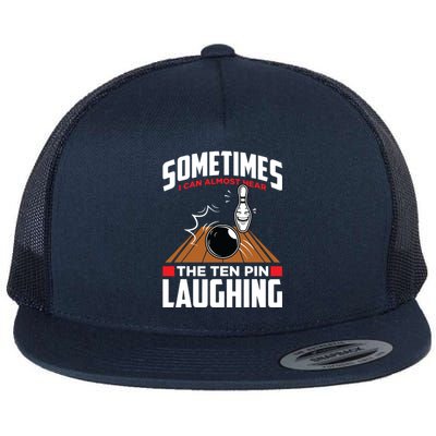 Hear The Ten Pin Laughing Funny Bowler & Bowling Flat Bill Trucker Hat